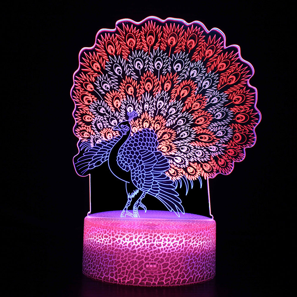 3 Acrylic Plates 3D Night Lights Touch Control Colorful LED Lamp 3D Peacock Animal Light Kids Gift Creative Bedroom Decor